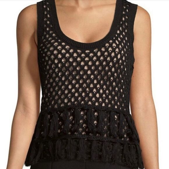 L'Agence Leandra Crochet Fringe Scoop Neck Silk Blend Tank Top Size XS - Picture 1 of 12